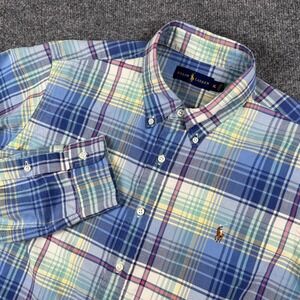 Polo Ralph Lauren Shirt Mens XL Blue Plaid Madras Flesh Pony Oxford OCBD
